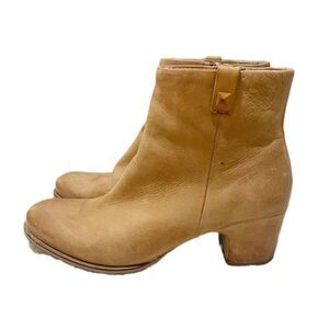 ECCO Liege Tan Leather Ankle Boots Block Heel Zip Boho Classic EU 41 US 10